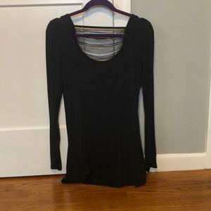 Black tunic top low cut back with fringe!